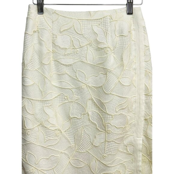 Grey Jason Wu Skirt Womens 2 Ivory White Lace Pencil Midi Lined‎ Floral Elegant - Picture 3 of 9